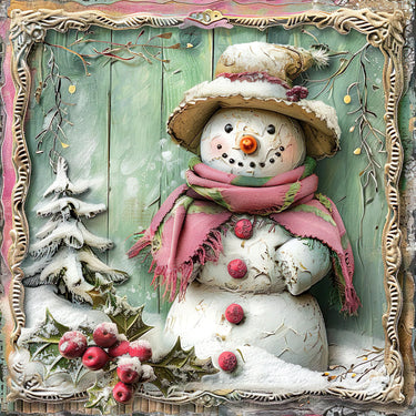 Pink Snowman Sign, DCO-102203, Sign For Wreath, 10x10in Metal Sign
